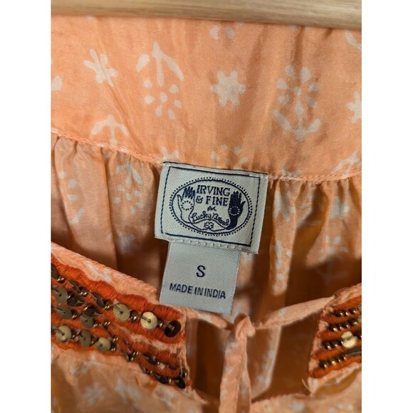 Irving & Fine Lucky Brand Beaded Orange Floral Silk Blouse Women's Small - Picture 7 of 9